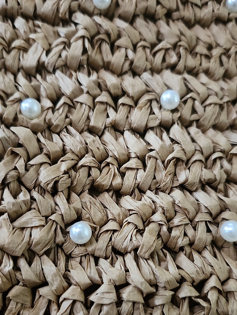 Haute Hippie Pearl-Embellished Woven Straw Tote Bag - Brown Viral Hobo Bag New - Picture 10 of 11